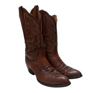 VTG El Dorado's Handmade Ostrich Leg Western Cowboy Boots Brown Leather 11D